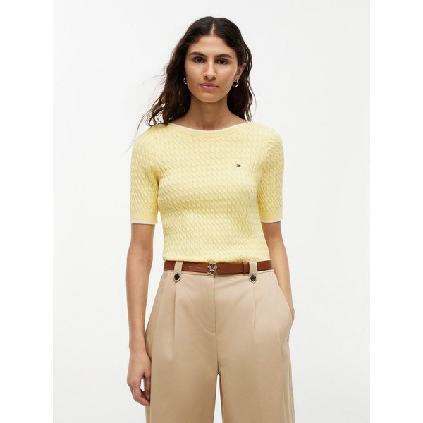 Tommy Hilfiger Kurzarmpullover FINE GG CABLE BOAT NK S/S Baumwolle, mit Zopfstrickmuster