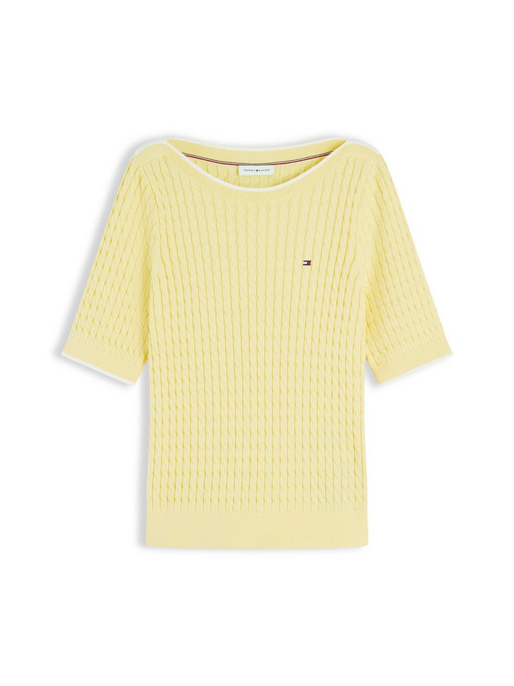Tommy Hilfiger Kurzarmpullover FINE GG CABLE BOAT NK S/S Baumwolle, mit Zopfstrickmuster – Bild 5 von 5