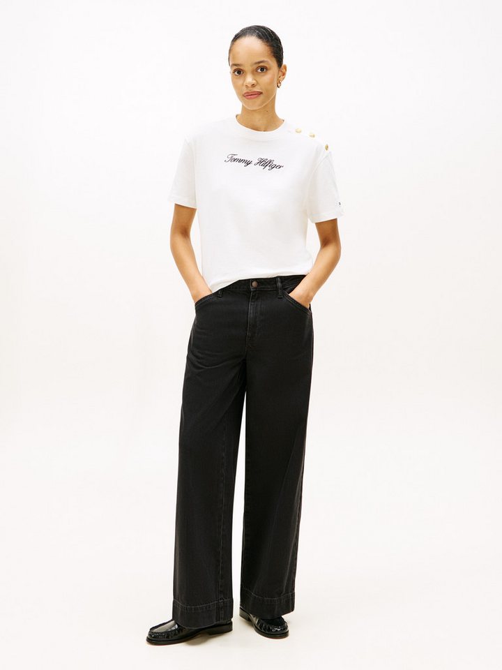 Tommy Hilfiger Kurzarmshirt GOLD BTN SCRIPT MDRN SS TEE mit goldfarbenen Knöpfen – Bild 3 von 5