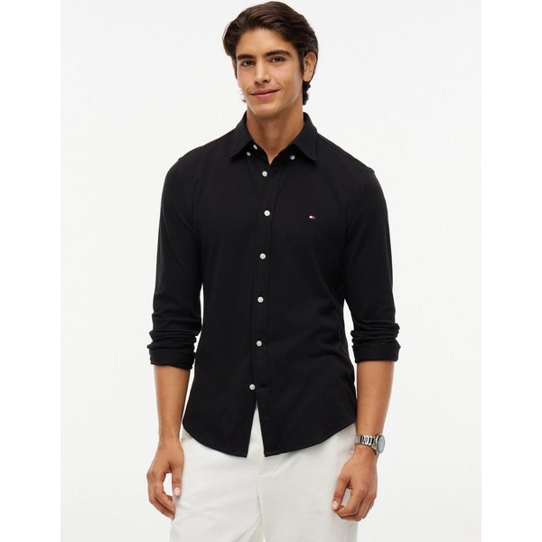 Tommy Hilfiger Langarmhemd KNITTED SHIRT Button-down-Kragen, Slim Fit, Jersey-Qualität