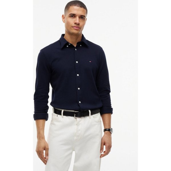 Tommy Hilfiger Langarmhemd KNITTED SHIRT Button-down-Kragen, Slim Fit, Jersey-Qualität
