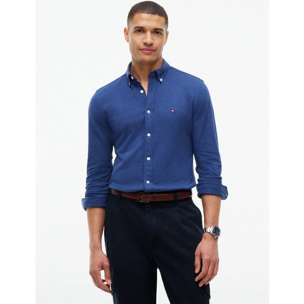 Tommy Hilfiger Langarmhemd KNITTED SHIRT Button-down-Kragen, Slim Fit, Jersey-Qualität