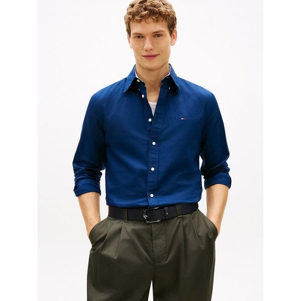 Tommy Hilfiger Langarmhemd LINEN BLEND SOLID BTD Regular Fit Leinen
