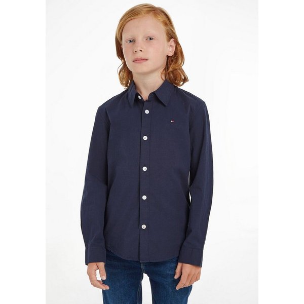 Tommy Hilfiger Langarmhemd SOLID STRETCH POPLIN SHIRT L/S mit Logo-Stickerei für Kinder bis 16 Jahre