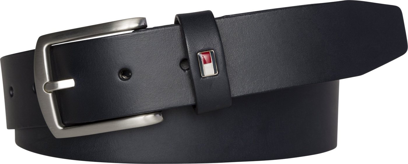 Tommy Hilfiger Ledergürtel DENTON 3,5 cm breit Robuster Ledergürtel mit Flag-Label, silberne Schnalle, verstellbar – Bild 4 von 5