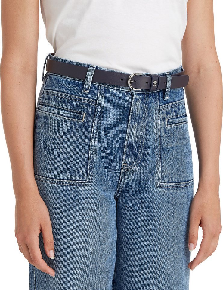 Tommy Hilfiger Ledergürtel ESSENTIAL EFFORTLESS 2.5 cm breit SILVER Einfachdornschließe, Metallemblem – Bild 2 von 5