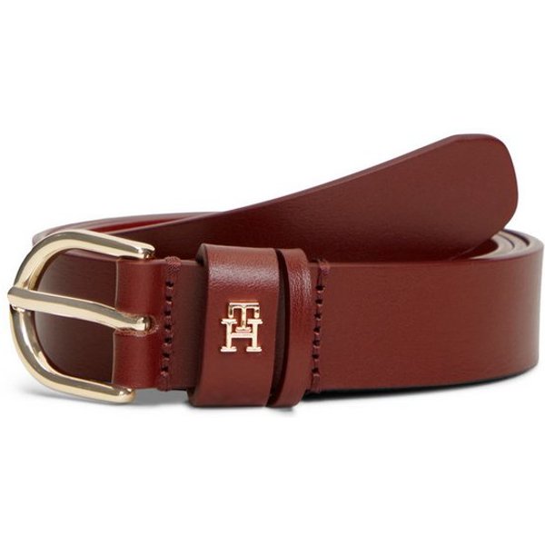 Tommy Hilfiger Ledergürtel ESSENTIAL EFFORTLESS 2.5 cm breit GOLD Logoemblem, weiche Haptik, ovale Einfachdornschließe