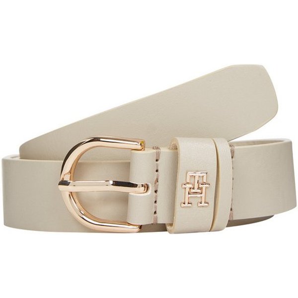Tommy Hilfiger Ledergürtel ESSENTIAL EFFORTLESS 2.5 cm breit GOLD Logoemblem, weiche Haptik, ovale Einfachdornschließe