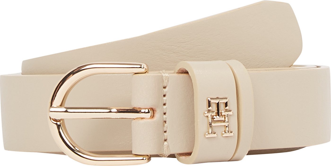 Tommy Hilfiger Ledergürtel ESSENTIAL EFFORTLESS 2.5 cm breit GOLD Logoemblem, weiche Haptik, ovale Einfachdornschließe – Bild 5 von 5