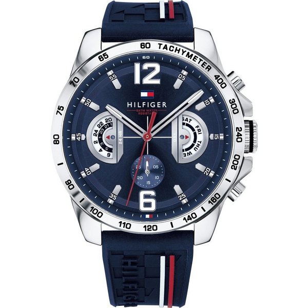 Tommy Hilfiger Multifunktionsuhr DECKER 1791476, Quarzuhr, Armbanduhr, Herrenuhr, Datum, Silikonarmband