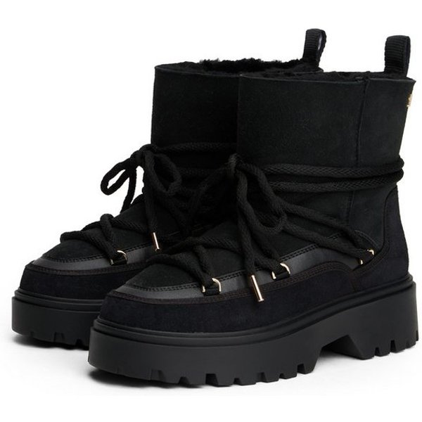 Tommy Hilfiger REAL SHEARLING LACEUP SNOWBOOT Winterboots, Blockabsatz, Plateau, Schnürboots mit aufgesetzter Schnürung