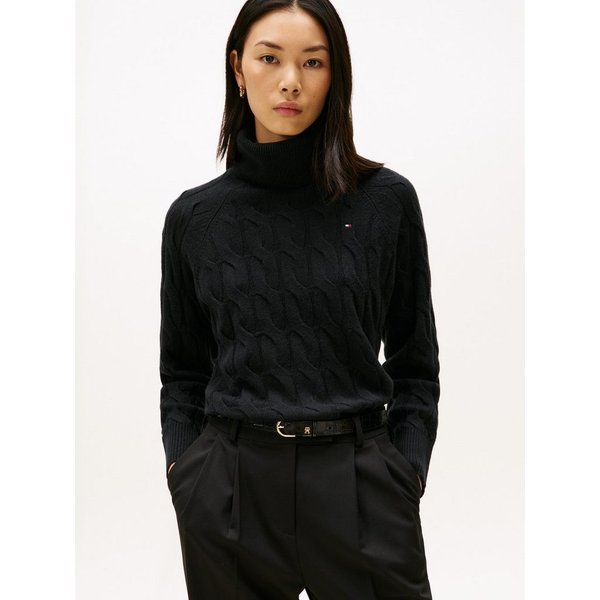 Tommy Hilfiger Rollkragenpullover SOFT WOOL CABLE ROLL-NK LS SWT mit Zopfmuster, aus reiner Wolle