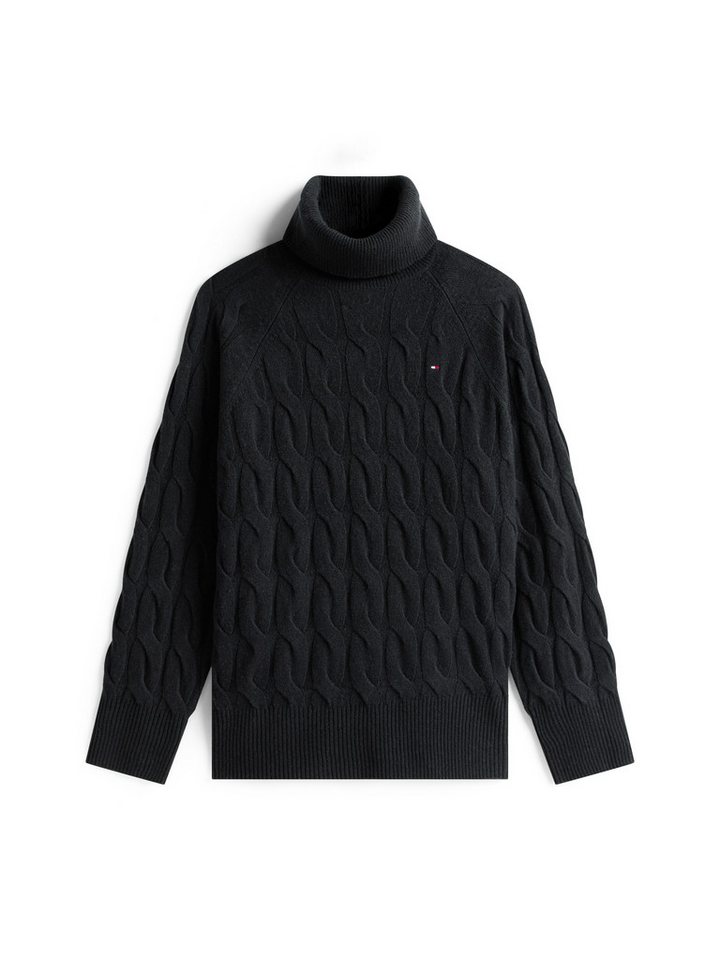 Tommy Hilfiger Rollkragenpullover SOFT WOOL CABLE ROLL-NK LS SWT mit Zopfmuster, aus reiner Wolle – Bild 4 von 5