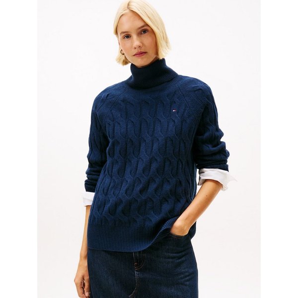 Tommy Hilfiger Rollkragenpullover SOFT WOOL CABLE ROLL-NK LS SWT aus Wolle, Zopfmuster