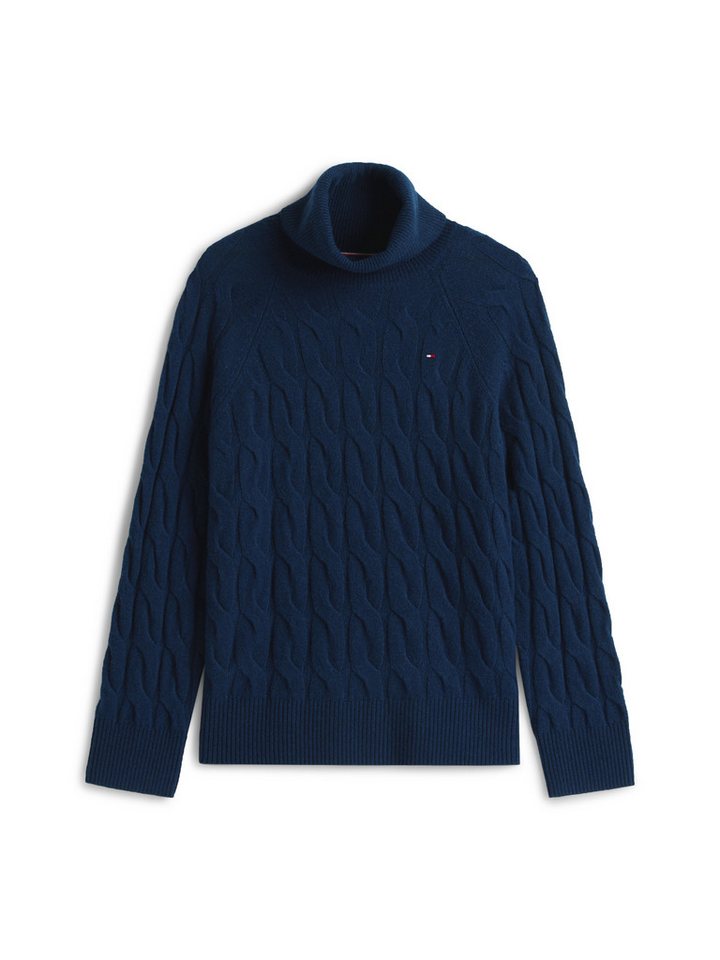 Tommy Hilfiger Rollkragenpullover SOFT WOOL CABLE ROLL-NK LS SWT aus Wolle, Zopfmuster – Bild 4 von 5