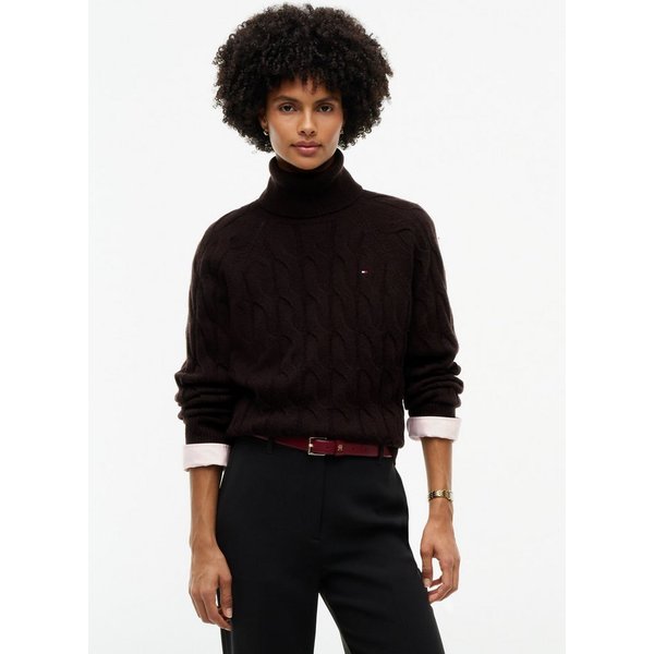 Tommy Hilfiger Rollkragenpullover SOFT WOOL CABLE ROLL-NK LS SWT aus Wolle, Zopfmuster