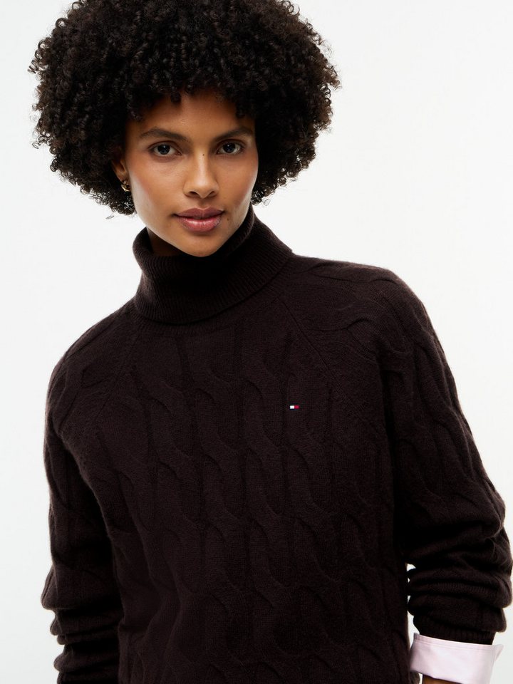 Tommy Hilfiger Rollkragenpullover SOFT WOOL CABLE ROLL-NK LS SWT aus Wolle, Zopfmuster – Bild 3 von 5