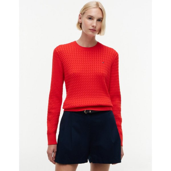 Tommy Hilfiger Rundhalspullover CO CABLE C-NK LS SWEATER Baumwolle, mit Zopfmuster, Regular Fit