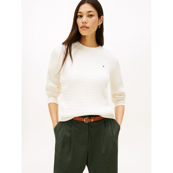 Tommy Hilfiger Rundhalspullover CO CABLE C-NK LS SWEATER Baumwolle, mit Zopfmuster, Regular Fit