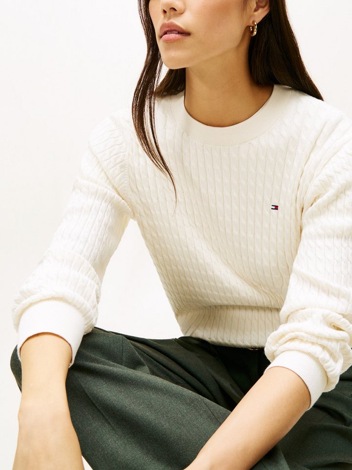 Tommy Hilfiger Rundhalspullover CO CABLE C-NK LS SWEATER Baumwolle, mit Zopfmuster, Regular Fit – Bild 2 von 5