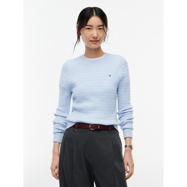 Tommy Hilfiger Rundhalspullover CO CABLE C-NK LS SWEATER Baumwolle, mit Zopfmuster, Regular Fit