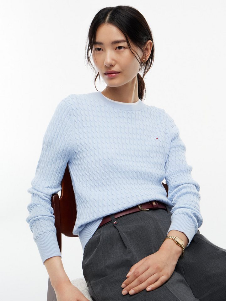 Tommy Hilfiger Rundhalspullover CO CABLE C-NK LS SWEATER Baumwolle, mit Zopfmuster, Regular Fit – Bild 2 von 5