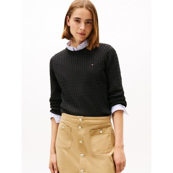 Tommy Hilfiger Rundhalspullover CO CABLE C-NK LS SWEATER Baumwolle, mit Zopfmuster, Regular Fit