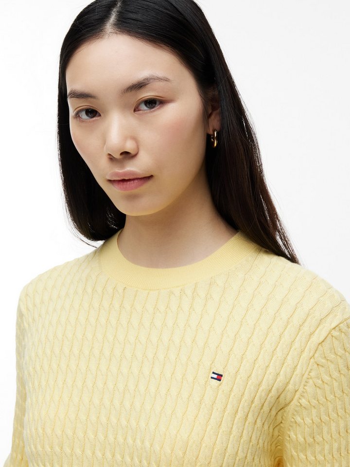 Tommy Hilfiger Rundhalspullover CO CABLE C-NK LS SWEATER Baumwolle, mit Zopfmuster, Regular Fit – Bild 3 von 5