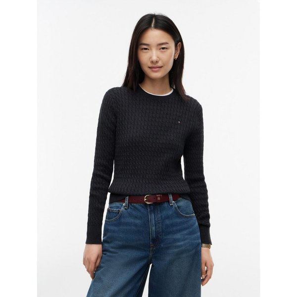Tommy Hilfiger Rundhalspullover CO CABLE C-NK LS SWEATER Baumwolle, mit Zopfmuster, Regular Fit