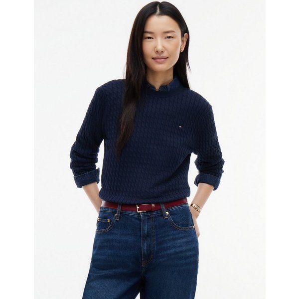 Tommy Hilfiger Rundhalspullover CO CABLE C-NK LS SWEATER Baumwolle, mit Zopfmuster, Regular Fit