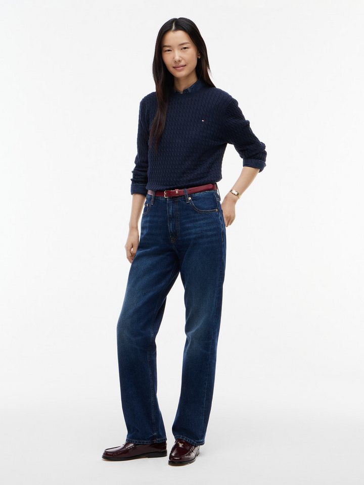 Tommy Hilfiger Rundhalspullover CO CABLE C-NK LS SWEATER Baumwolle, mit Zopfmuster, Regular Fit – Bild 4 von 5