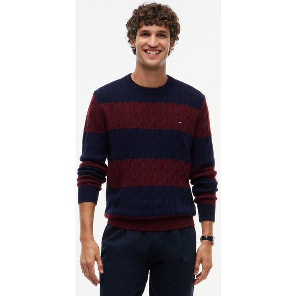 Tommy Hilfiger Rundhalspullover LAMBSWOOL CABLE CREW aus reiner Lammwolle mit Zopfmuster