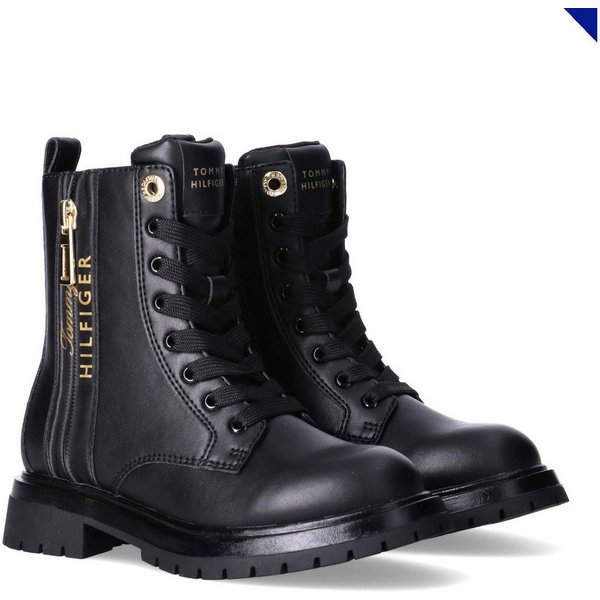 Tommy Hilfiger Schnürboots Schnürstiefelette, Logoschriftzug, weit für kräftige Kinderfüße