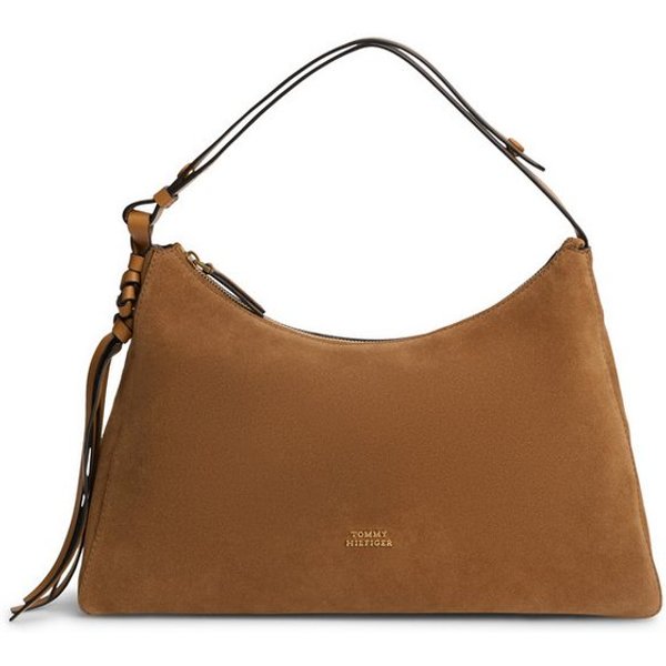 Tommy Hilfiger Schultertasche TH STATEMENT SHOULDER BAG SUEDE, Damen Umhängetasche, Handtasche mit Logoschriftzug
