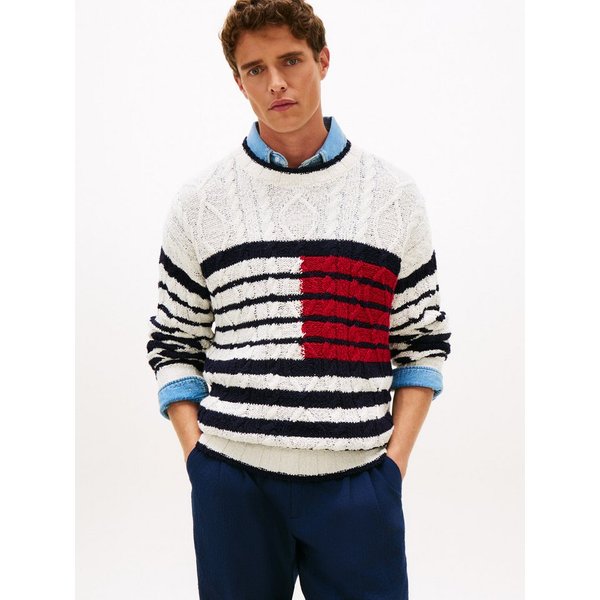 Tommy Hilfiger Strickpullover BRETON FLAG CABLE Regular fit mit Rundhalsausschnitt