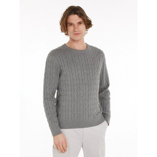 Tommy Hilfiger Strickpullover CLASSIC CABLE CREW NECK mit Strukturstrick und Flaglabel unifarben, casual, regular fit, Baumwolle, Rundhals