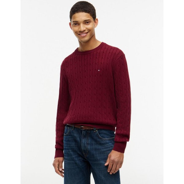 Tommy Hilfiger Strickpullover CLASSIC CABLE CREW NECK mit Strukturstrick und Flaglabel unifarben, casual, regular fit, Baumwolle, Rundhals