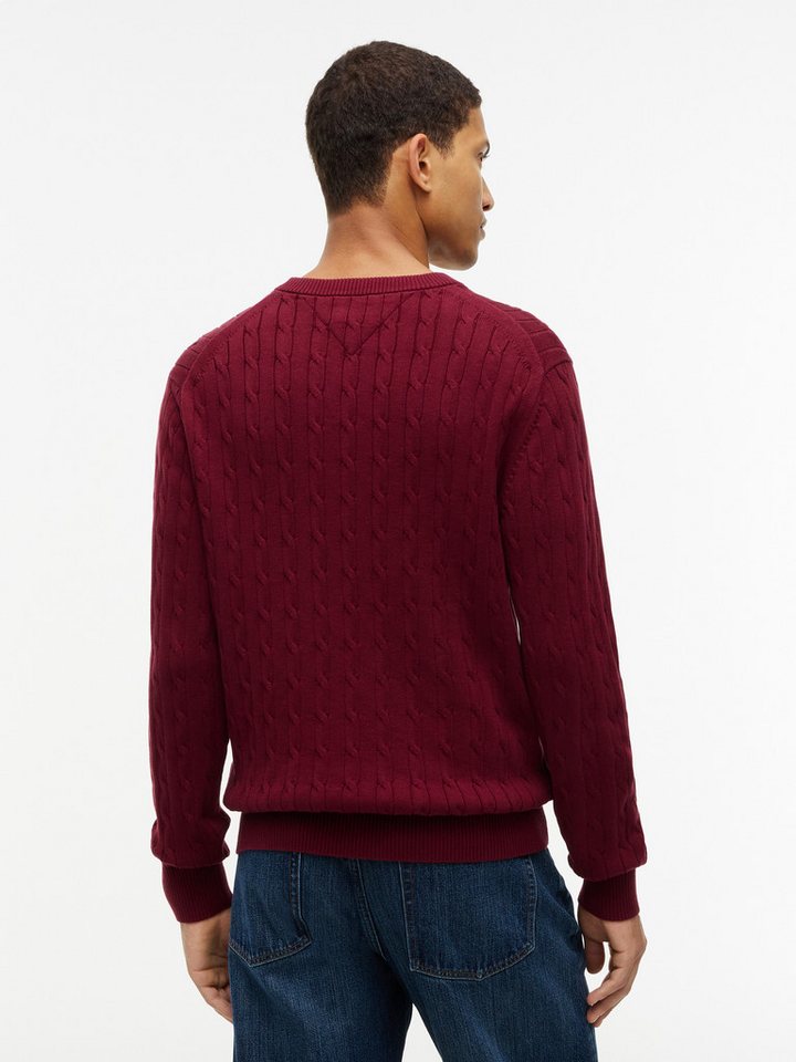 Tommy Hilfiger Strickpullover CLASSIC CABLE CREW NECK mit Strukturstrick und Flaglabel unifarben, casual, regular fit, Baumwolle, Rundhals – Bild 3 von 5