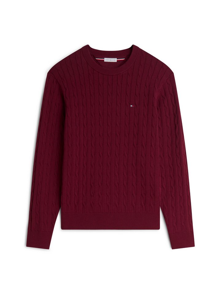 Tommy Hilfiger Strickpullover CLASSIC CABLE CREW NECK mit Strukturstrick und Flaglabel unifarben, casual, regular fit, Baumwolle, Rundhals – Bild 5 von 5