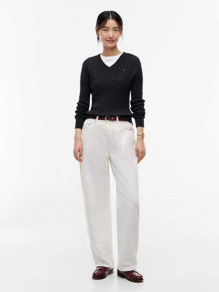 Tommy Hilfiger Strickpullover CO CABLE FINE GG V-NK LS SWT Baumwolle, mit Zopfmuster – Bild 3 von 5