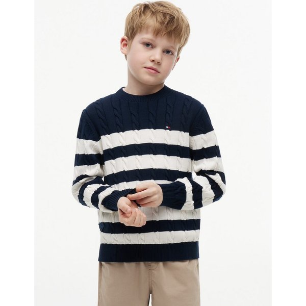 Tommy Hilfiger Strickpullover COTTON CABLE SWEATER Rundhalsausschnitt, Regular Fit, Kinder bis 16 Jahre