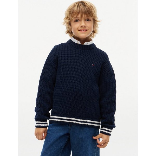 Tommy Hilfiger Strickpullover Rundhalsausschnitt, Regular Fit, Ringelbündchen, Kinder bis 16 Jahre