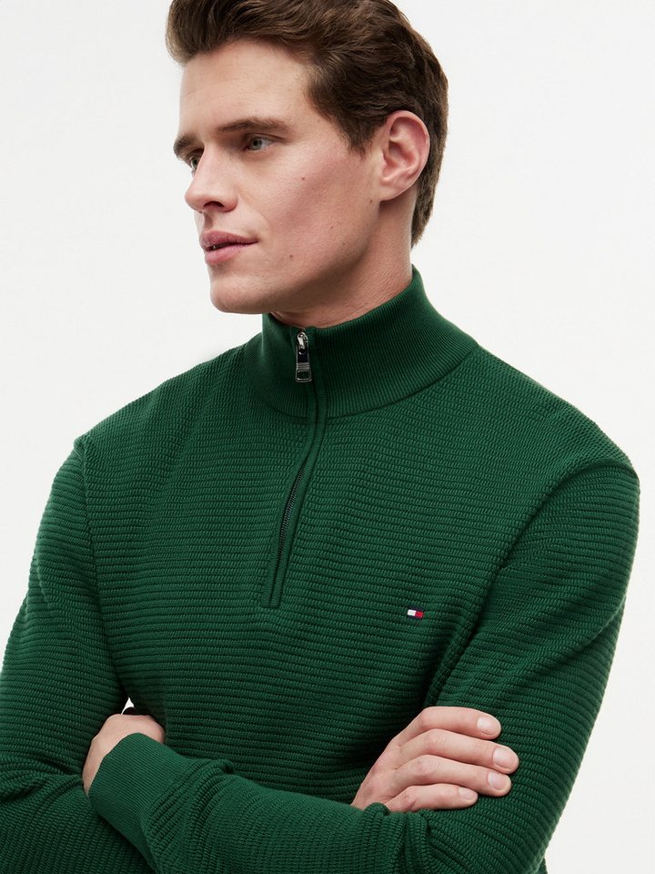 Tommy Hilfiger Strickpullover SEASONAL STRUCTURE ZIP MOCK Regular fit mit Troyerkragen – Bild 3 von 5