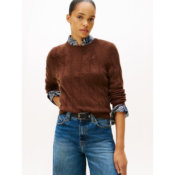 Tommy Hilfiger Strickpullover SOFT WOOL CABLE C-NK mit Zopfmuster, aus reiner Wolle