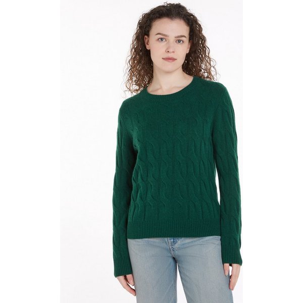 Tommy Hilfiger Strickpullover SOFT WOOL CABLE C-NK mit Zopfmuster, aus reiner Wolle