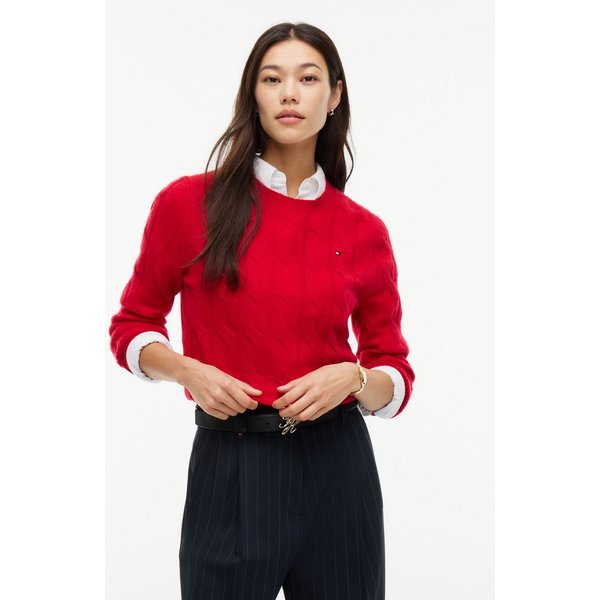 Tommy Hilfiger Strickpullover SOFT WOOL CABLE C-NK mit Zopfmuster, aus reiner Wolle
