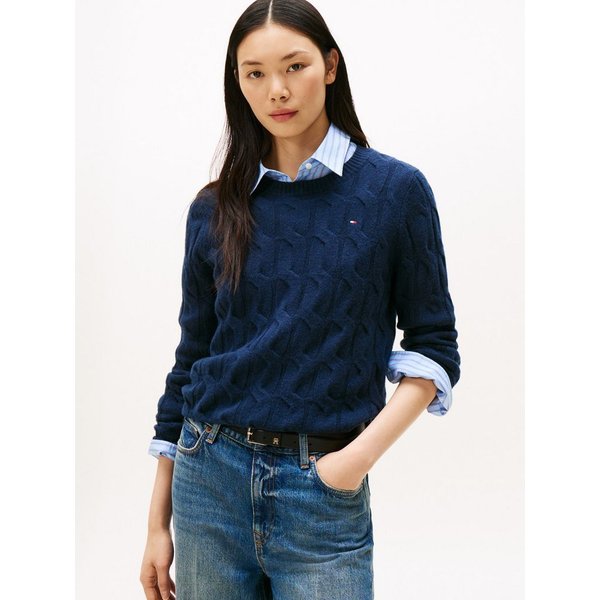 Tommy Hilfiger Strickpullover SOFT WOOL CABLE C-NK mit Zopfmuster, aus reiner Wolle