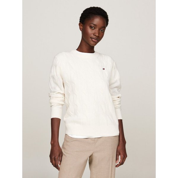 Tommy Hilfiger Strickpullover SOFT WOOL CABLE C-NK mit Zopfmuster, aus reiner Wolle