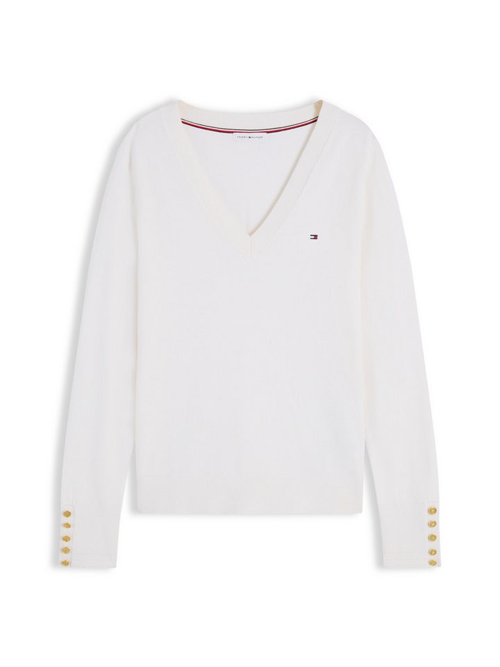 Tommy Hilfiger Strickpullover STITCH V-NECK mit Knopfdetail am Ärmel, Regular Fit – Bild 5 von 5
