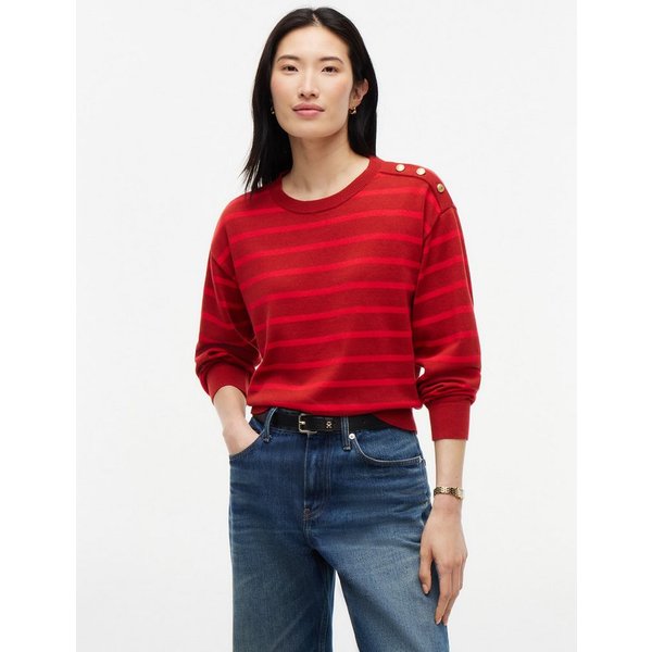 Tommy Hilfiger Strickpullover STRIPED SCRIPT LOGO SWEATER LS Baumwolle, goldfarbene Zierknöpfe